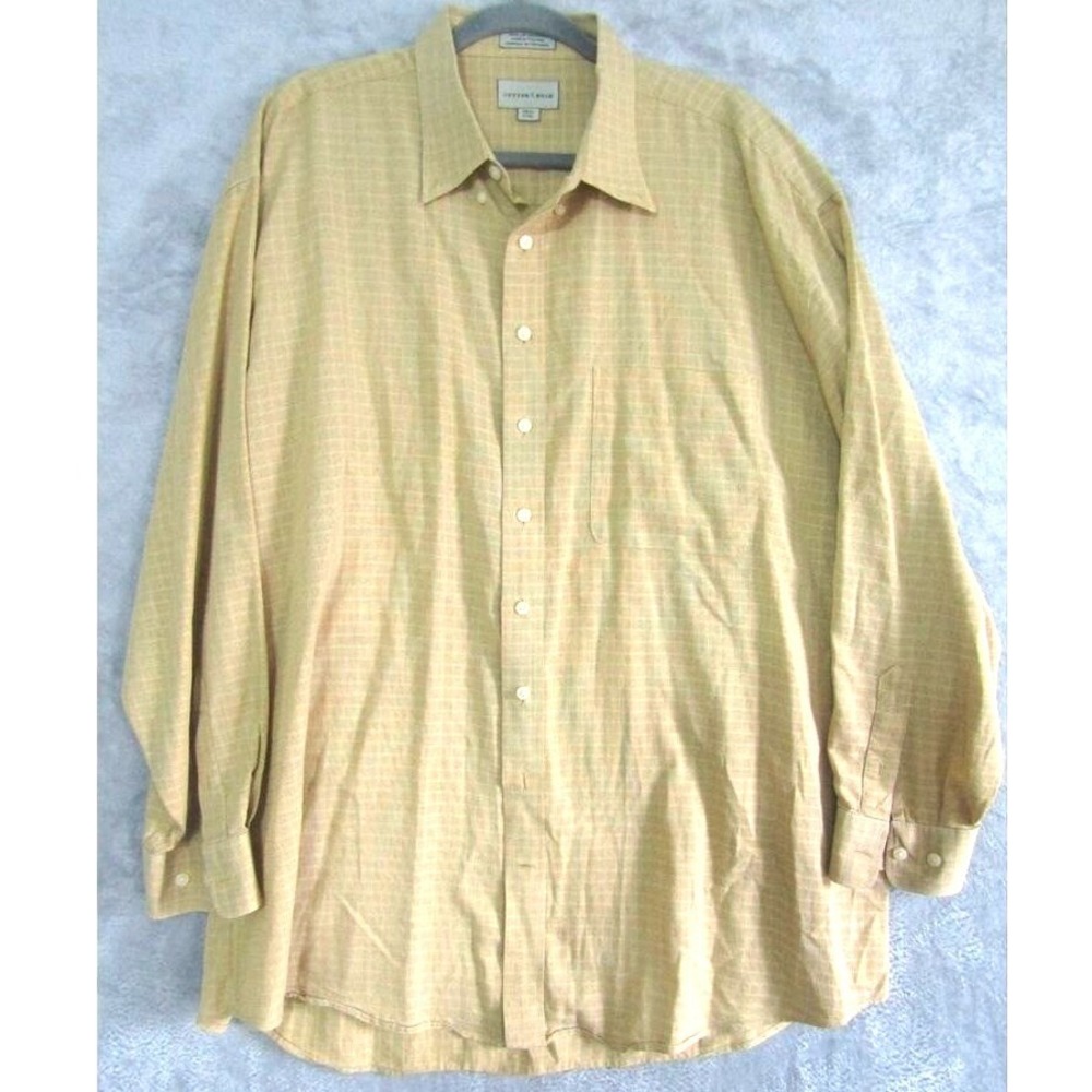 Cutter & Buck 2XL Yellow Plaid Button Down Shirt 100% Cotton Casual Mens